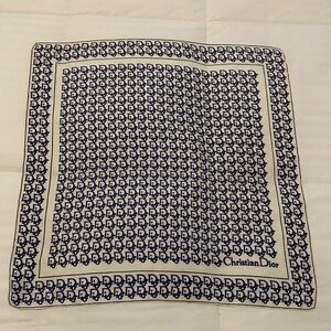 Christian Dior Trotter Cream and Navy Monogram Silk Square Scarf